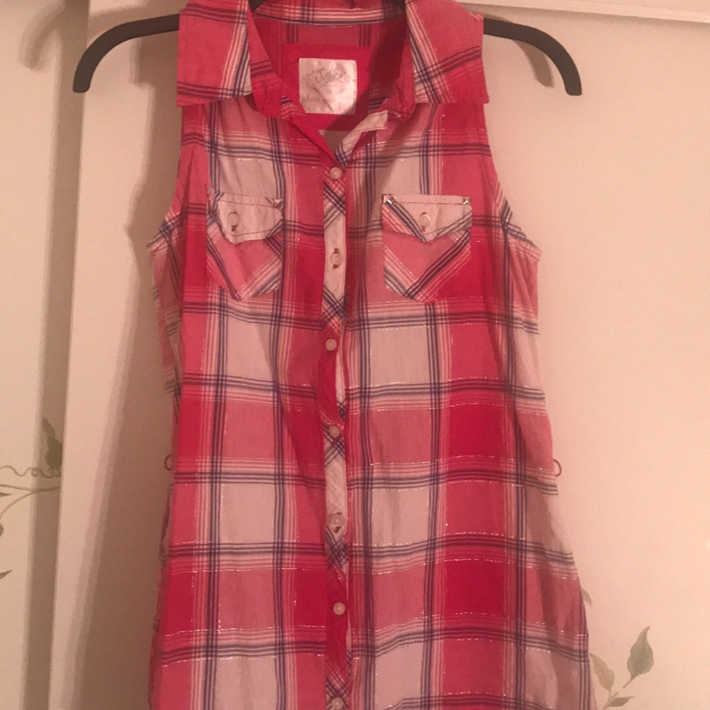 Sleeveless Pink Plaid Shirt